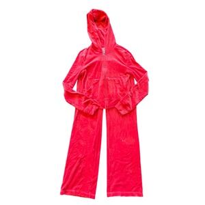 Juicy Couture Pink Velour Tracksuit Hoodie & Pants Set Rhinestone Logo Y2K